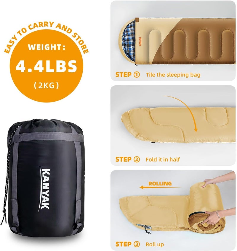 Kanyak Camping Sleeping Bag, 32℉ Sleeping Bags for Adults Kids Teens Cold Weather Warm Sleeping Bag Winter for 3-4 Season Camping, Camping Gear Equipment, Traveling, and Outdoors - Image 4